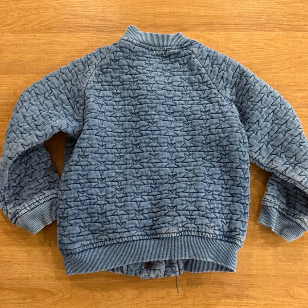 Cat & Jack Kids Blue Quilted Star Bomber Jacket XS 4/5 Denim Look Button Front